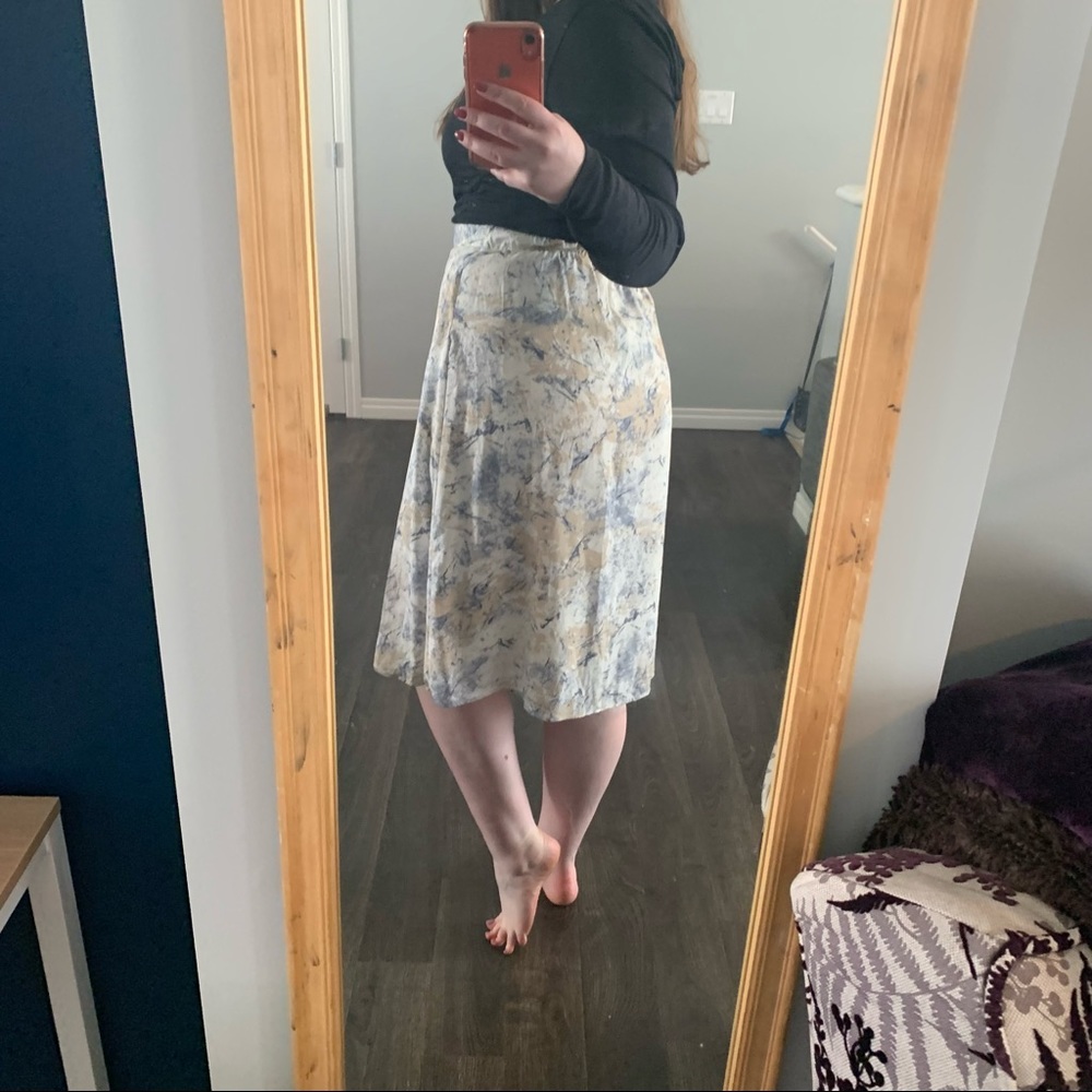 Neutral Print MIDI Skirt with Elastic Back and Faux Wrap